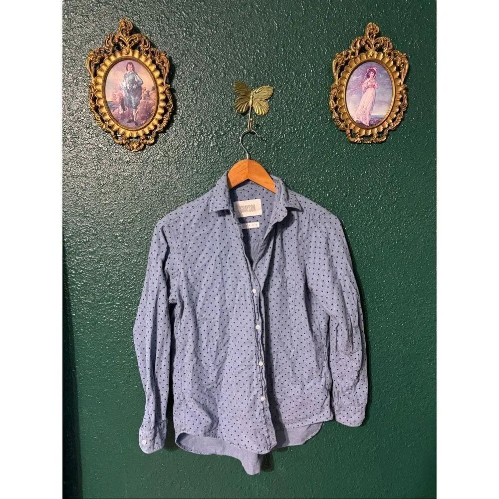 Grayson Polka Dot Long Sleeved Blouse Collared Blue Button Down Shirt Size 01 XS